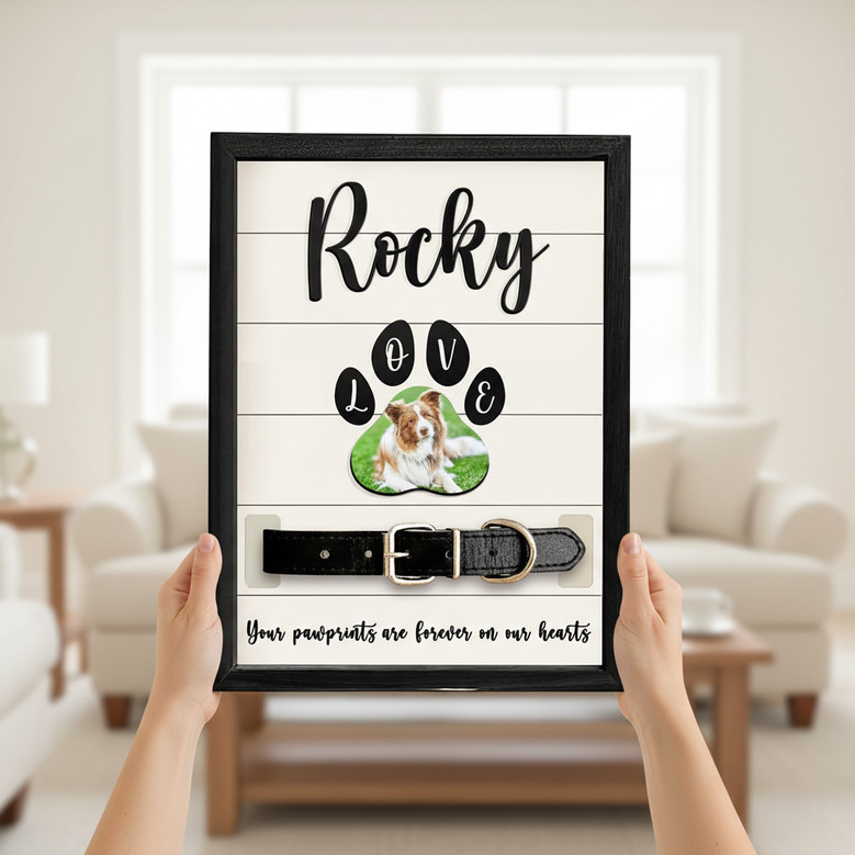 Wood Sign - Dog Collar Display & Personalized Photo Memorial