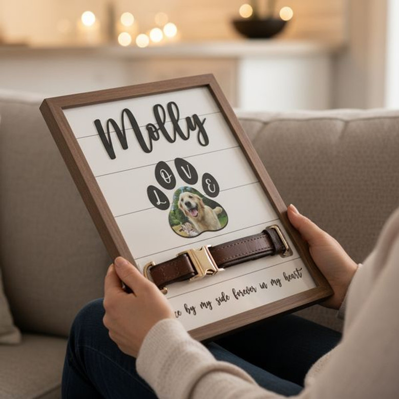 Wood Sign - Dog Collar Display & Personalized Photo Memorial