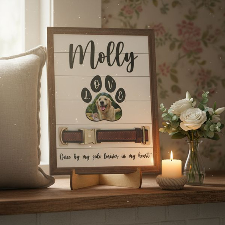 Wood Sign - Dog Collar Display & Personalized Photo Memorial
