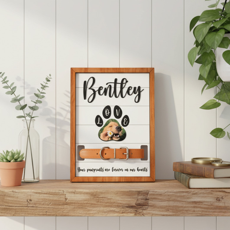 Wood Sign - Dog Collar Display & Personalized Photo Memorial
