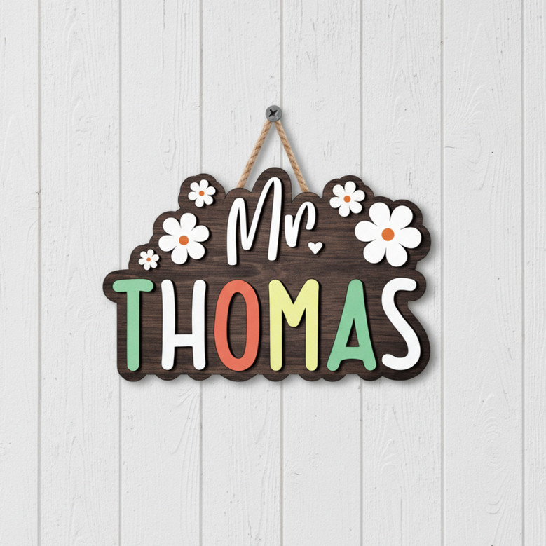 Custom Daisy Teacher Wood Sign for Classroom Door Gift