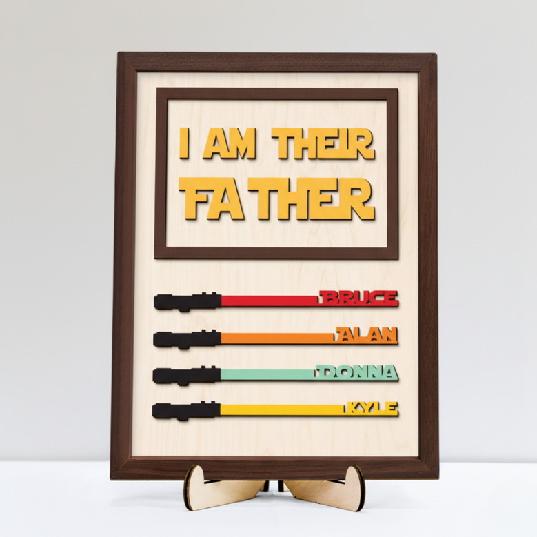 Engraved Lightsaber Wood Sign - Personalized Dad Keepsake