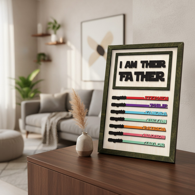Engraved Lightsaber Wood Sign - Personalized Dad Keepsake