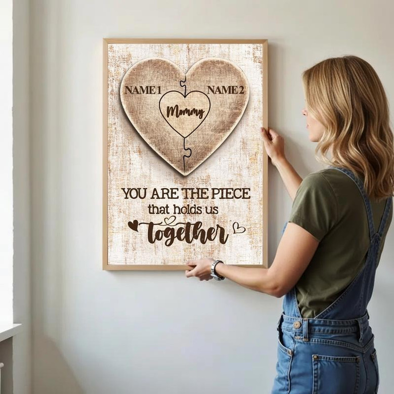 Personalized Canvas Mom Connects Our Family with Heart Puzzle Name