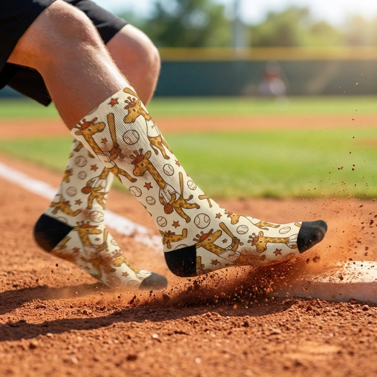 Giraffe Baseball 3D Crew Socks Quirky Gift for Sports Lovers Giraffe Baseball 3D Crew Socks Quirky Gift for Sports Lovers