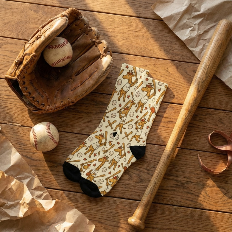 Giraffe Baseball 3D Crew Socks Quirky Gift for Sports Lovers Giraffe Baseball 3D Crew Socks Quirky Gift for Sports Lovers