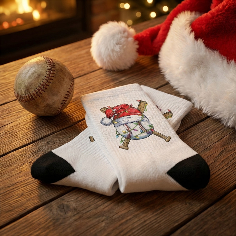 Holiday Baseball 3D Socks with Santa Hat Design Holiday Baseball 3D Socks with Santa Hat Design