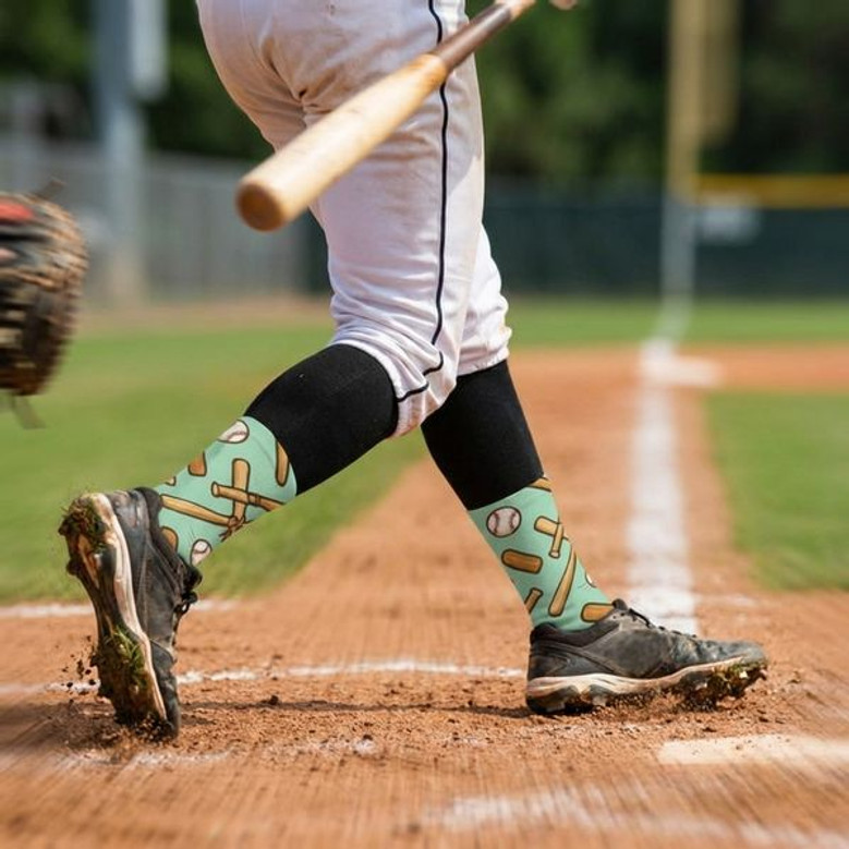 Recycled Baseball Bats and Balls 3D Crew Socks Recycled Baseball Bats and Balls 3D Crew Socks