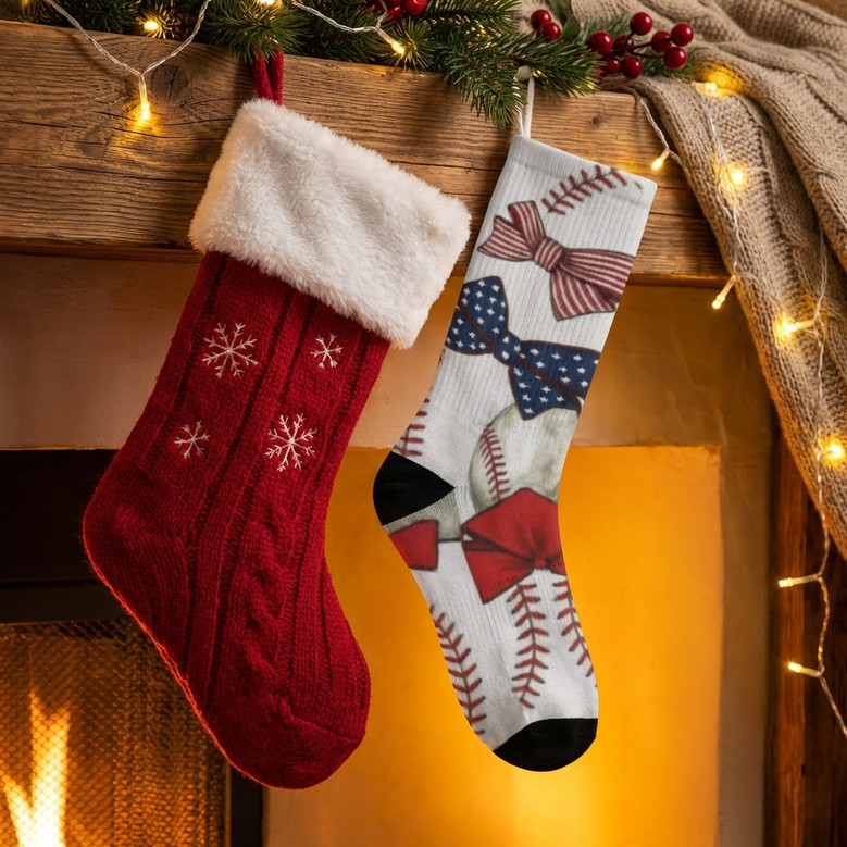 Softball and Bows 3D Socks for Girls Warm Cozy Gift Softball and Bows 3D Socks for Girls Warm Cozy Gift