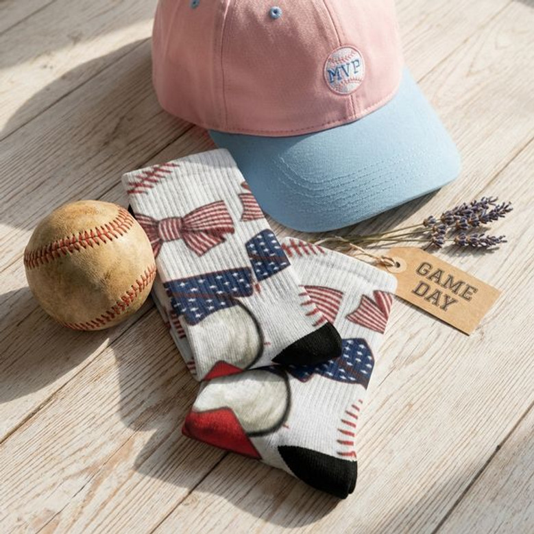 Softball and Bows 3D Socks for Girls Warm Cozy Gift Softball and Bows 3D Socks for Girls Warm Cozy Gift