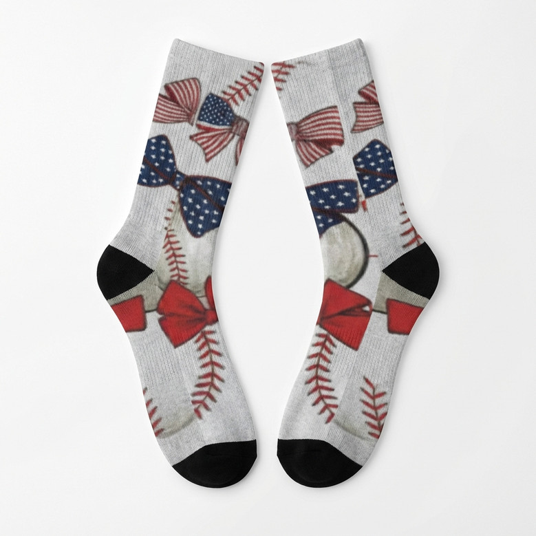 Softball and Bows 3D Socks for Girls Warm Cozy Gift Softball and Bows 3D Socks for Girls Warm Cozy Gift