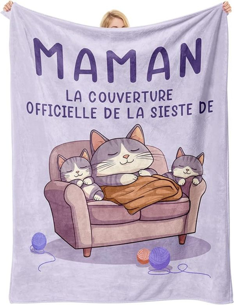 Cadeau Noel Maman, Couverture Violette à Motifs De Chats, 60''*50'', Cadeau Maman Anniversaire, Cadeau Pour Maman, Cadeau Jeune Future Naissance Maman, Cadeau Mere