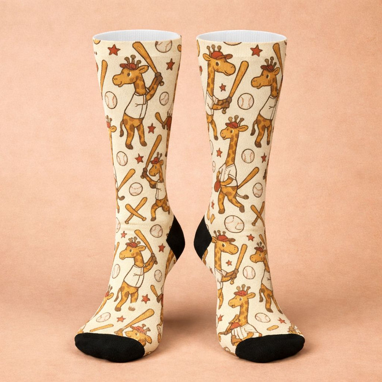 Giraffe Baseball 3D Crew Socks Quirky Gift for Sports Lovers Giraffe Baseball 3D Crew Socks Quirky Gift for Sports Lovers