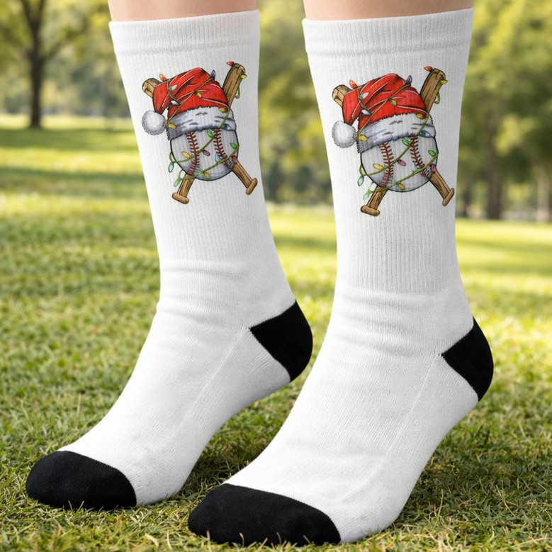 Holiday Baseball 3D Socks with Santa Hat Design Holiday Baseball 3D Socks with Santa Hat Design