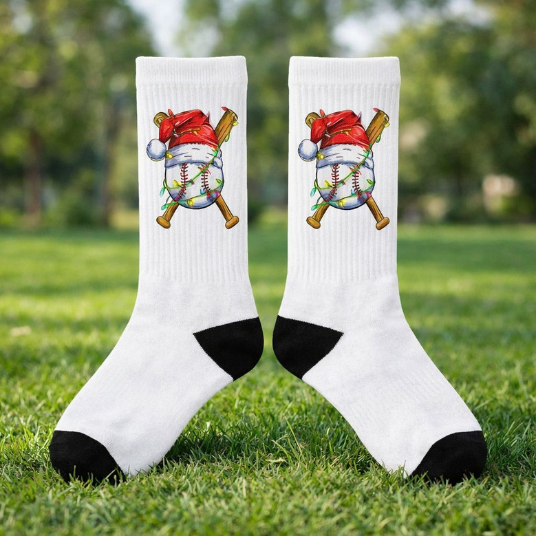 Holiday Baseball 3D Socks with Santa Hat Design Holiday Baseball 3D Socks with Santa Hat Design