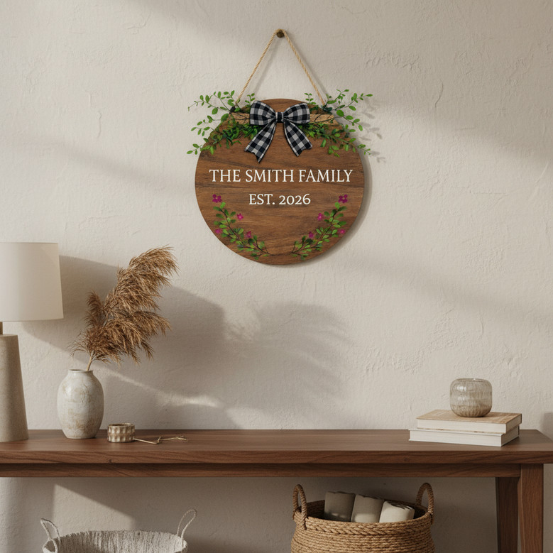 Bespoke Family Round Wood Sign, Heart of the Home Plaque