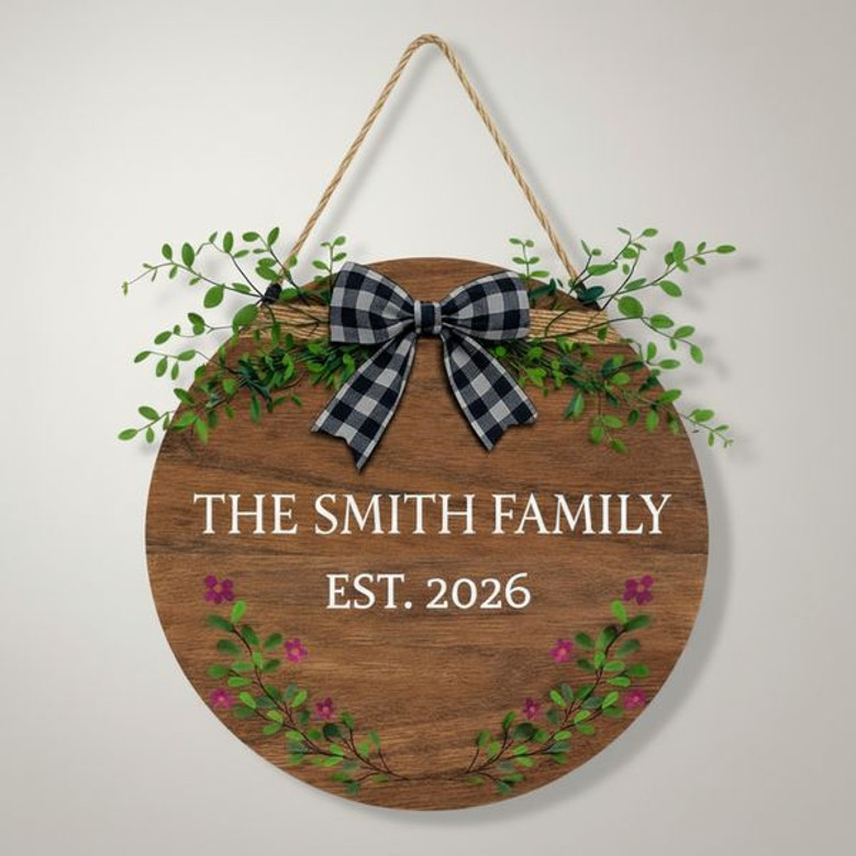 Bespoke Family Round Wood Sign, Heart of the Home Plaque
