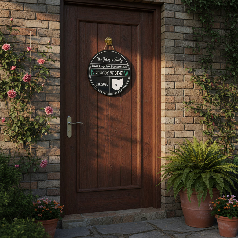 Custom GPS Family Round Wood Sign, Where Our Story Began