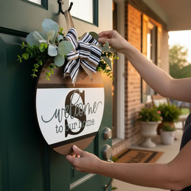 Custom Initial Family Round Wood Sign, Farmhouse Style Decor