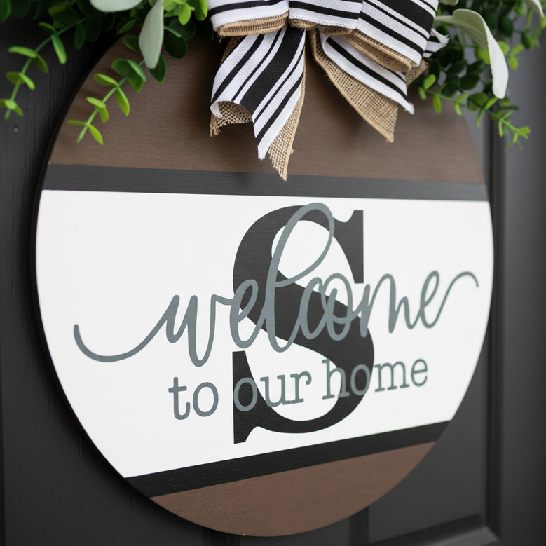 Custom Initial Family Round Wood Sign, Farmhouse Style Decor