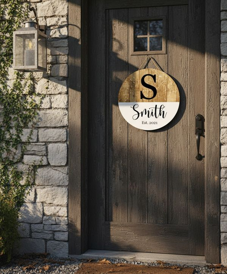 Custom Last Name Family Round Wood Sign, Rustic Home Accent