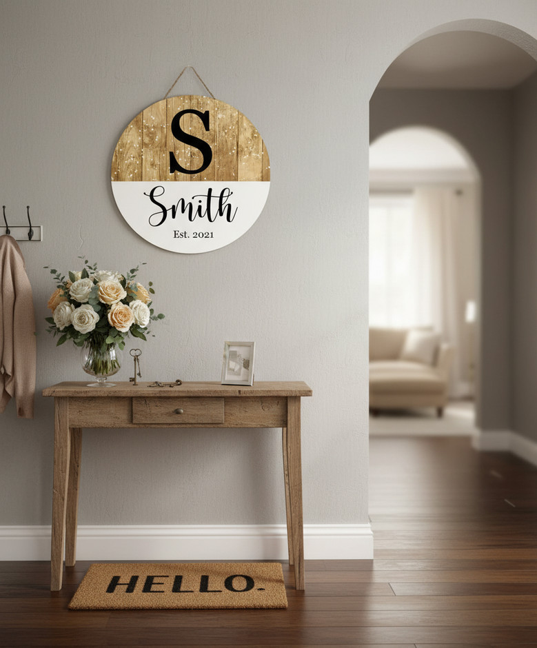 Custom Last Name Family Round Wood Sign, Rustic Home Accent