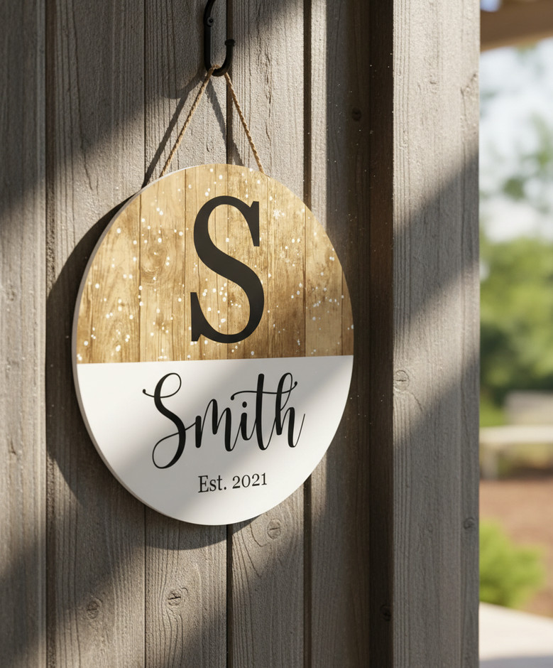 Custom Last Name Family Round Wood Sign, Rustic Home Accent
