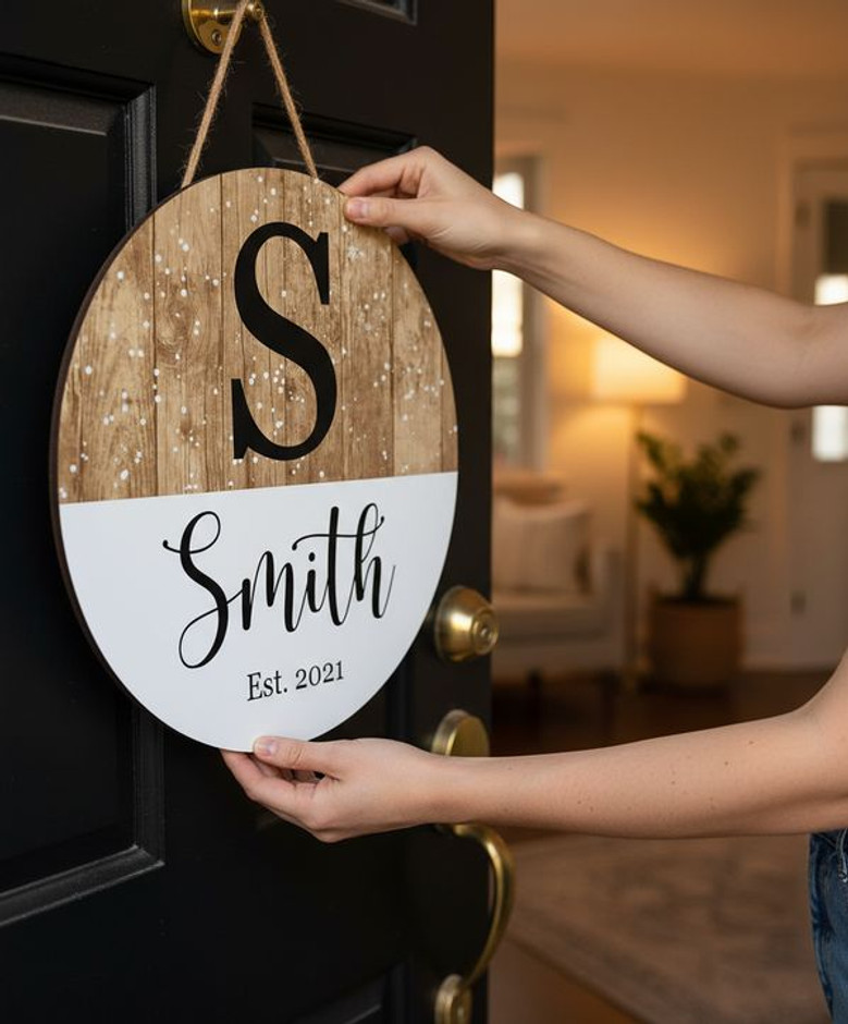 Custom Last Name Family Round Wood Sign, Rustic Home Accent