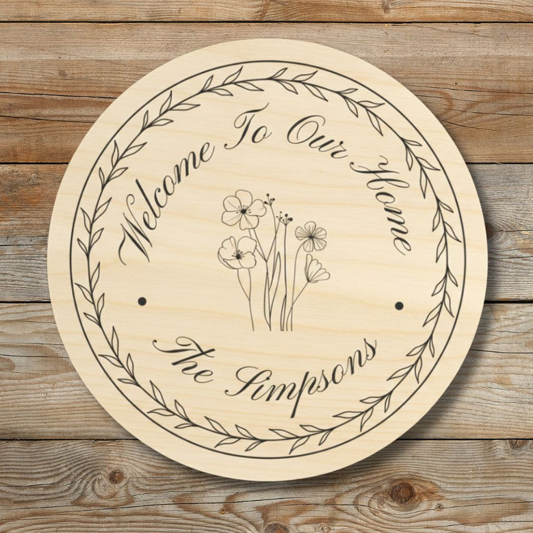 Floral Entryway Family Round Wood Sign, Personalized Home Decor