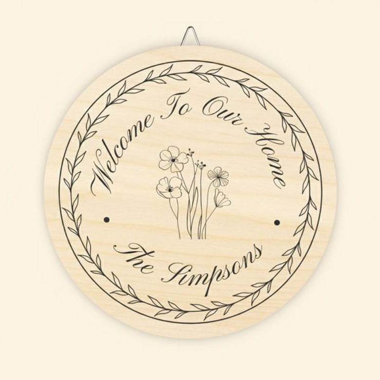 Floral Entryway Family Round Wood Sign, Personalized Home Decor