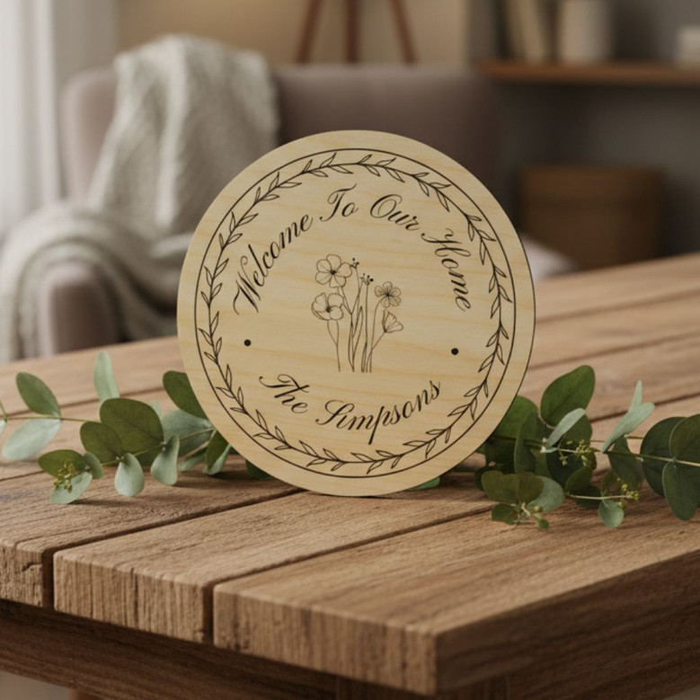 Floral Entryway Family Round Wood Sign, Personalized Home Decor