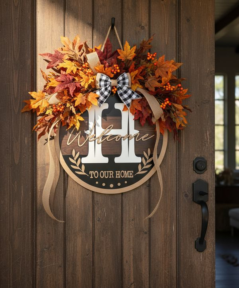 Letter Monogram Family Round Wood Sign, Personalized Initial Decor