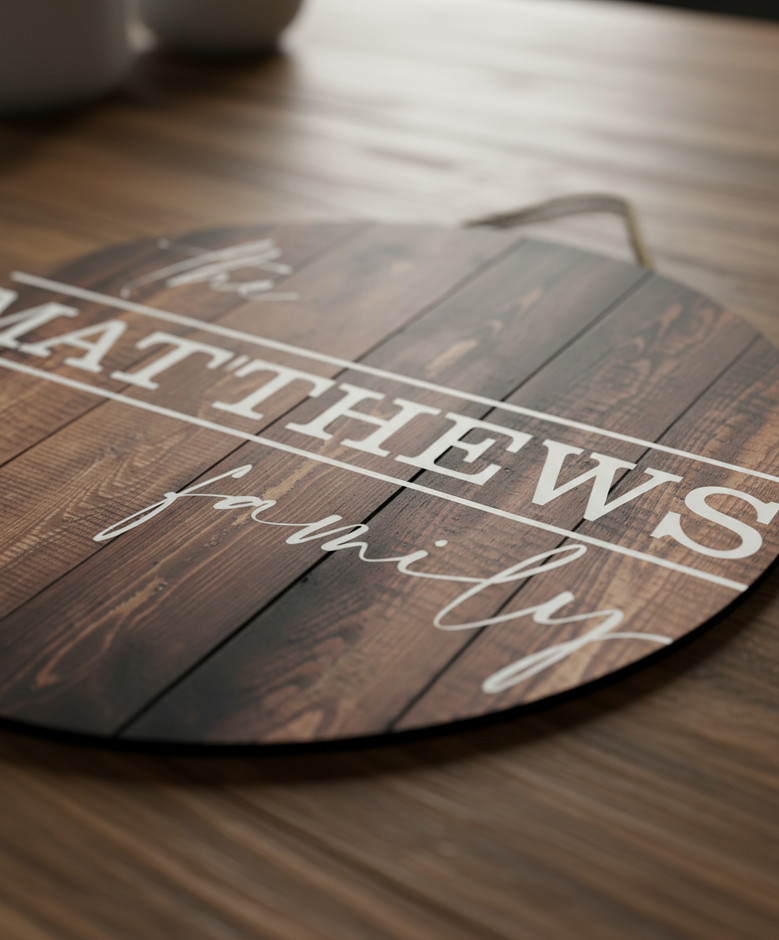 Personalized Family Round Wood Sign, Custom Holiday Name Decor