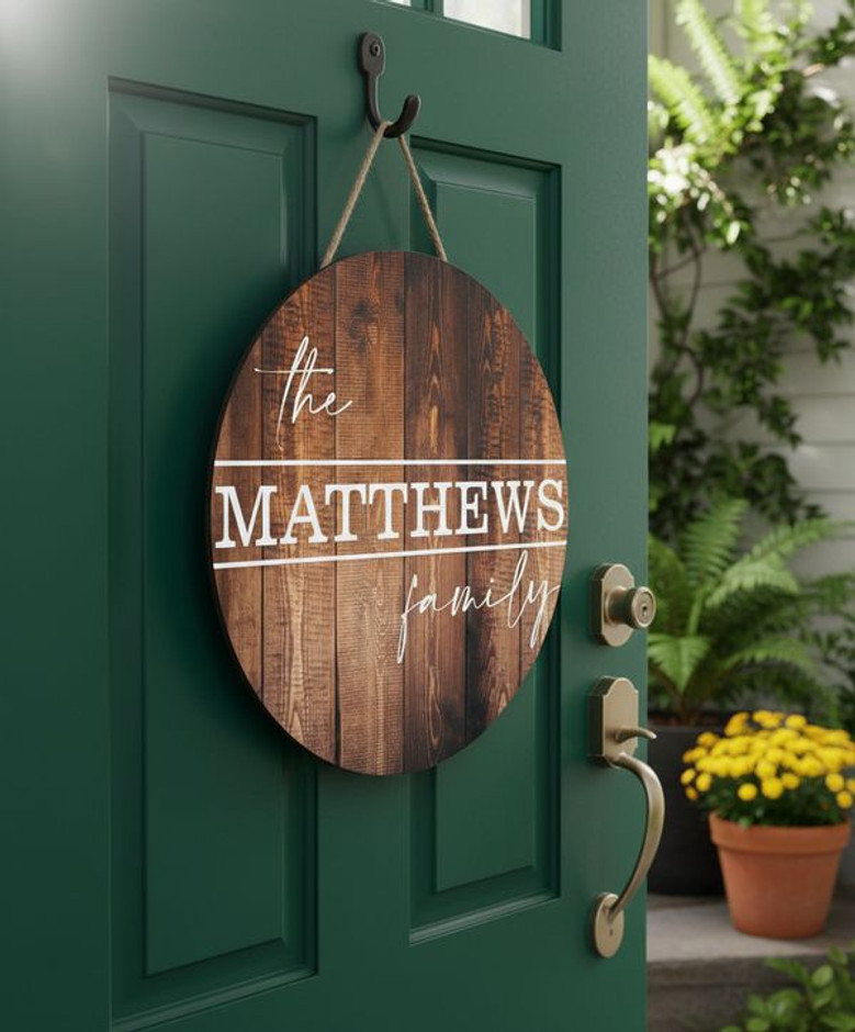 Personalized Family Round Wood Sign, Custom Holiday Name Decor