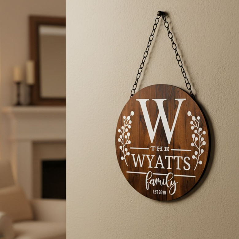 Spring Floral Family Round Wood Sign, Personalized Template Design