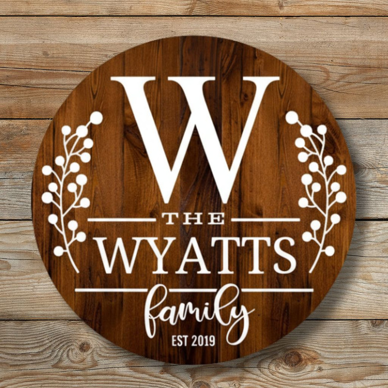 Spring Floral Family Round Wood Sign, Personalized Template Design