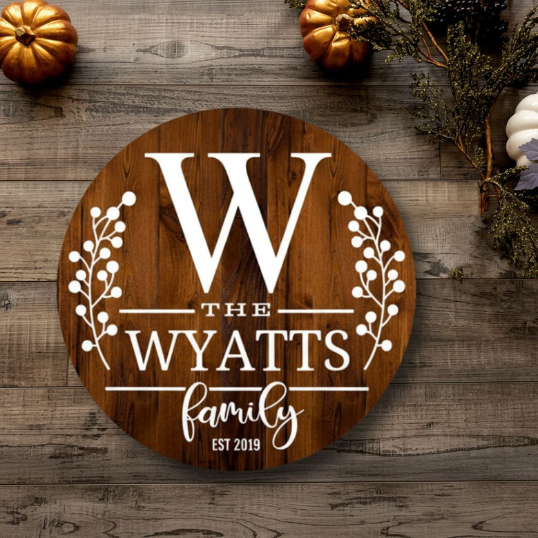 Spring Floral Family Round Wood Sign, Personalized Template Design