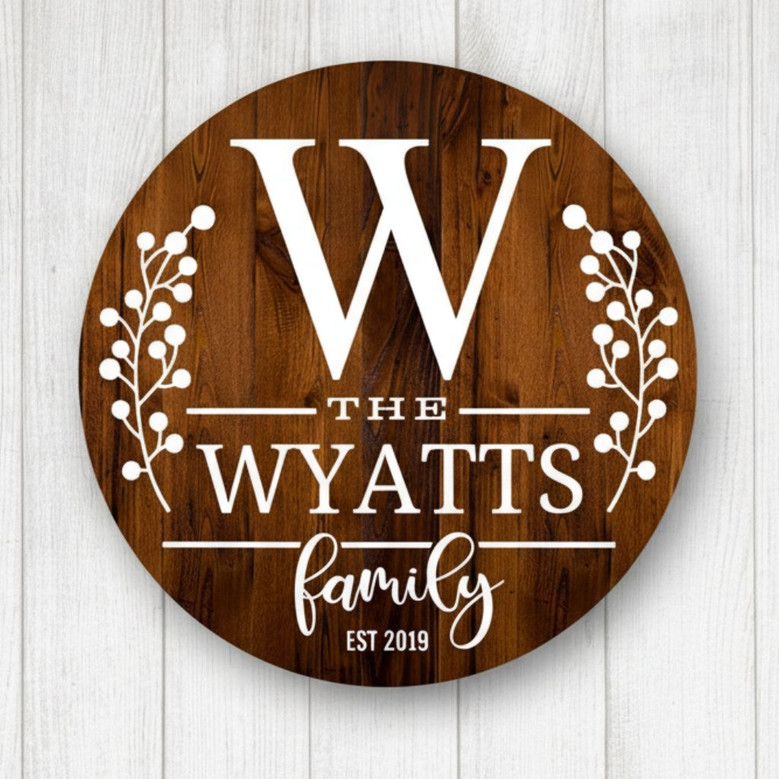 Spring Floral Family Round Wood Sign, Personalized Template Design