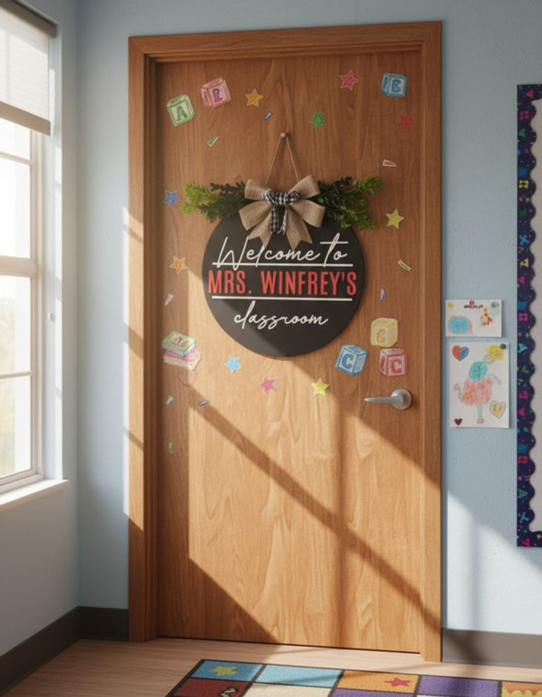 A Warm Welcome Awaits Custom Teacher Round Wood Sign Gift