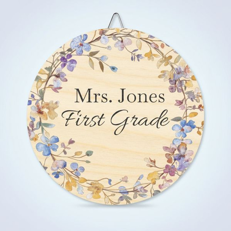 Bloom with Joy Floral Teacher Round Wood Sign Classroom Decor
