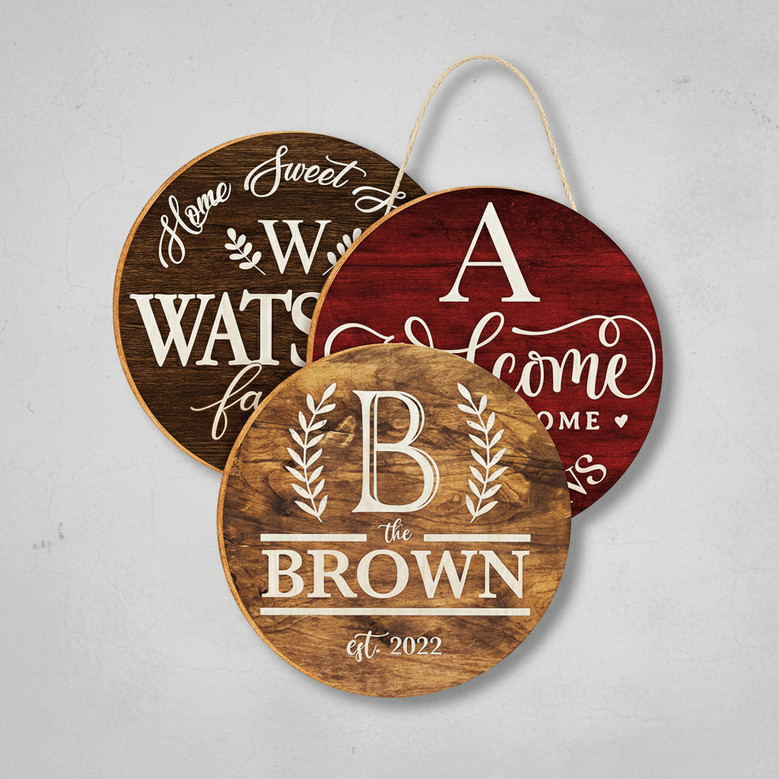 Custom Initial Farmhouse Family Round Wood Sign, Rustic Decor