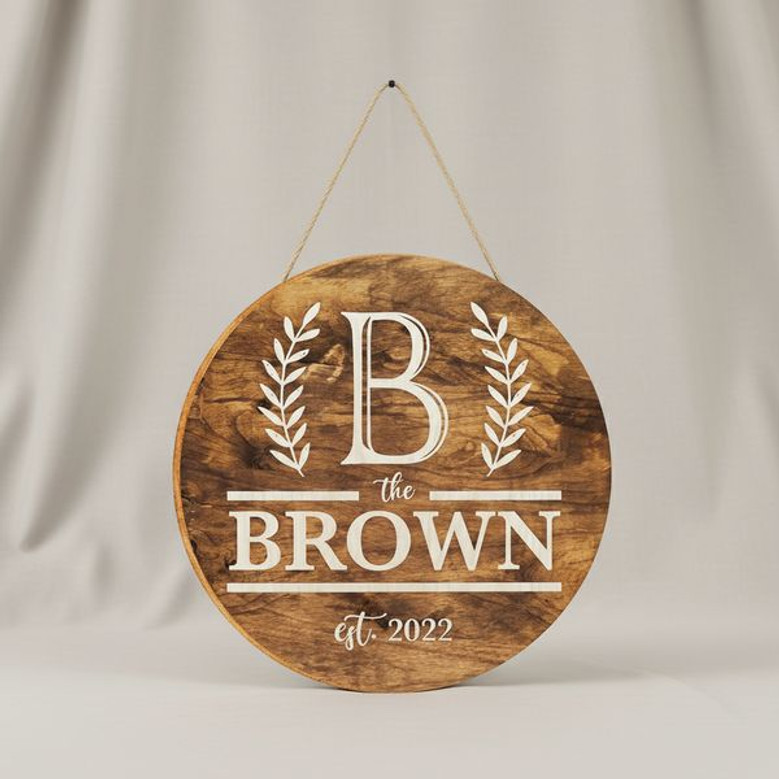 Custom Initial Farmhouse Family Round Wood Sign, Rustic Decor