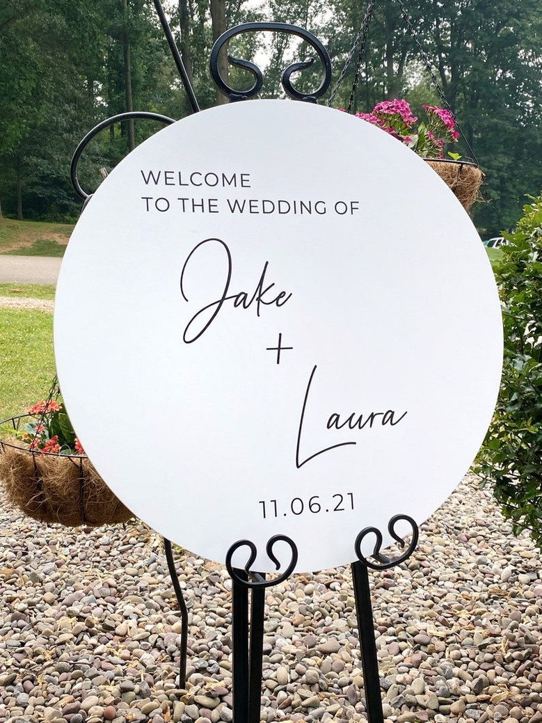 Custom Name Circle Heartfelt Wedding Round Wood Sign Welcome Decor