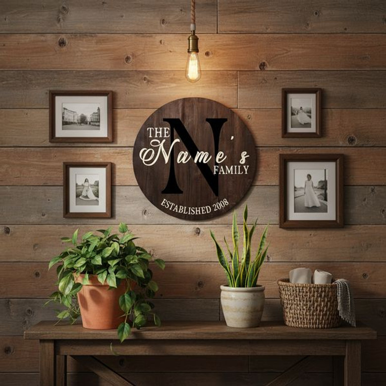 Custom Name & Date Family Round Wood Sign, Meaningful Gift