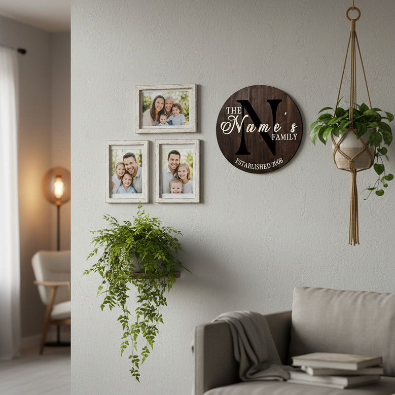 Custom Name & Date Family Round Wood Sign, Meaningful Gift