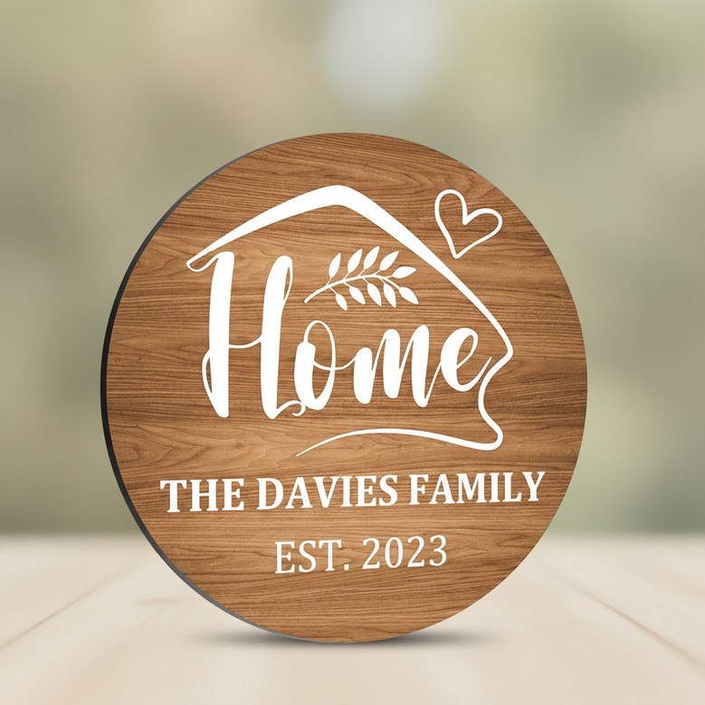 Custom Round Wood Family Sign, New Home Housewarming Gift Decor