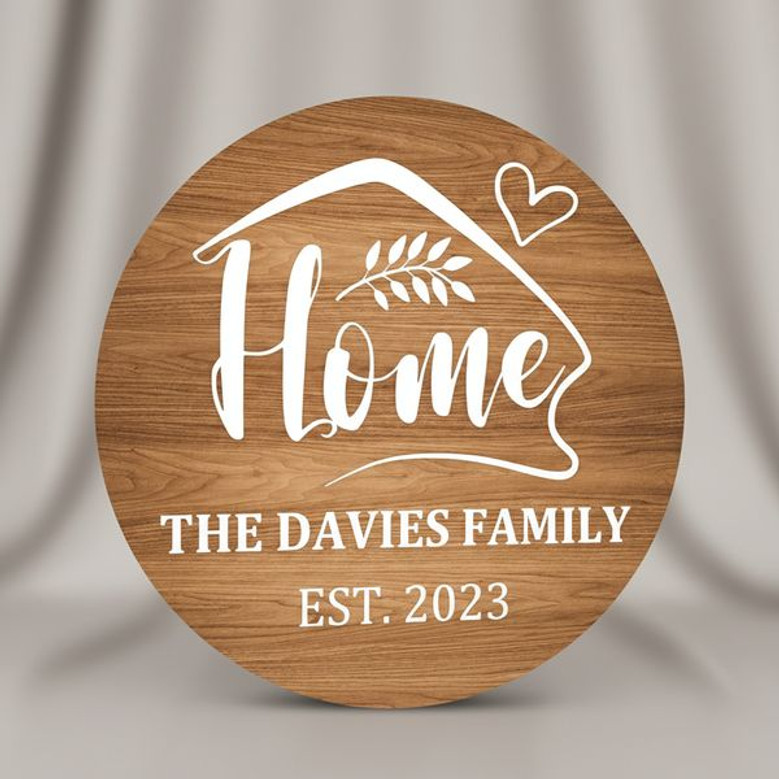 Custom Round Wood Family Sign, New Home Housewarming Gift Decor
