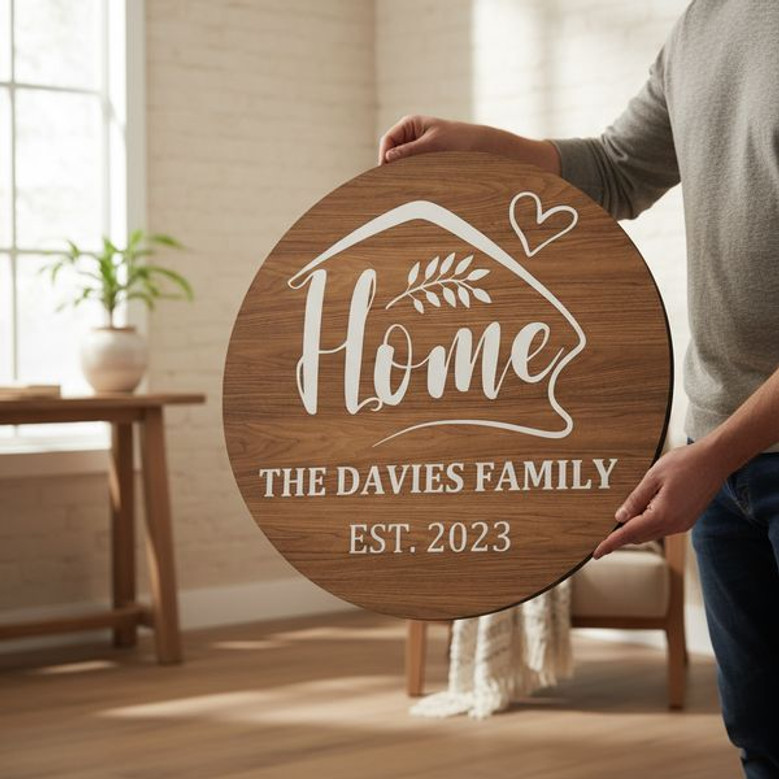 Custom Round Wood Family Sign, New Home Housewarming Gift Decor