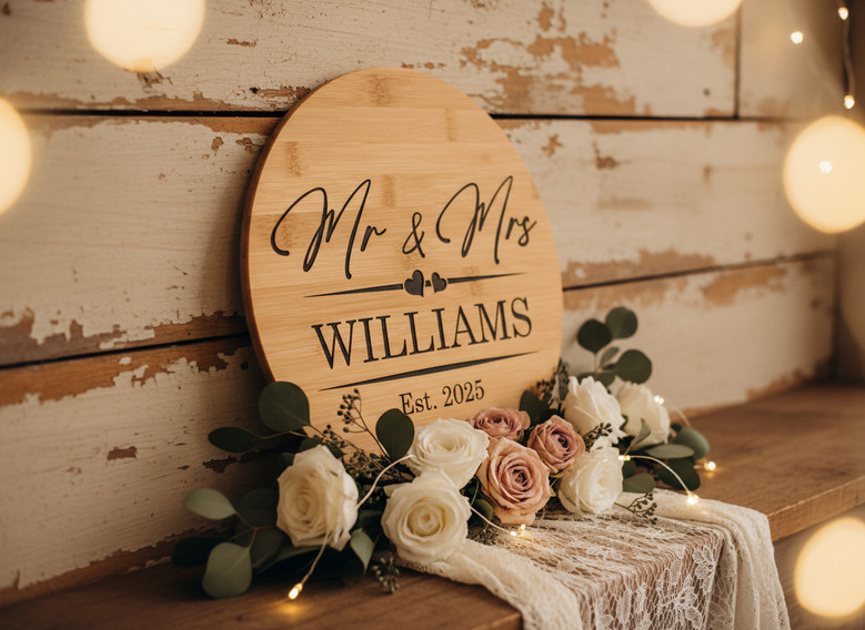 Eternal Love Mr and Mrs Wedding Round Wood Sign Ceremony Decor