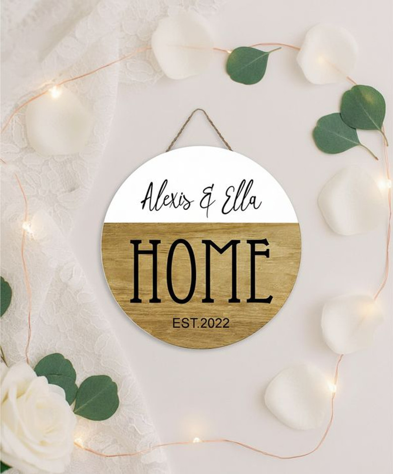 Forever and Always Custom Couple Name Wedding Round Wood Sign